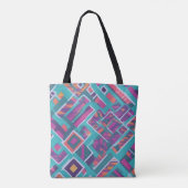 Turquoise Abstracte diagonale kleuren Tote Bag (Achterkant)