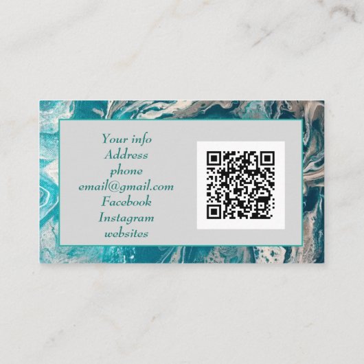 Turquoise Abstracte Foto QR-code Zakelijke Kaarten Visitekaartje (Achterkant)