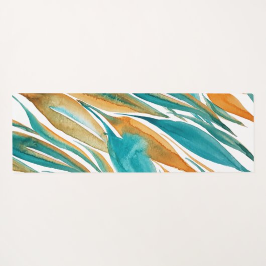Turquoise Abstracte Herfst Kunst Monogram Yogamat (Achterkant (horizontaal))