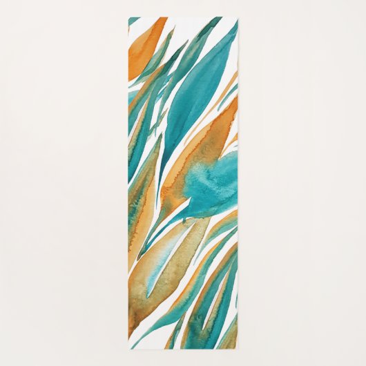 Turquoise Abstracte Herfst Kunst Monogram Yogamat (Achterkant)