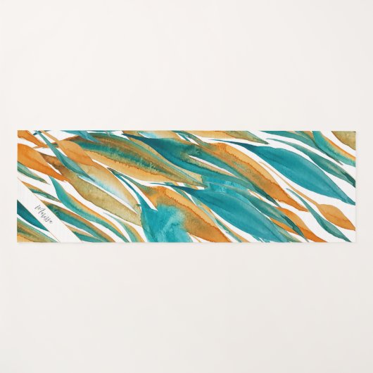 Turquoise Abstracte Herfst Kunst Monogram Yogamat (Voorkant (horizontaal))