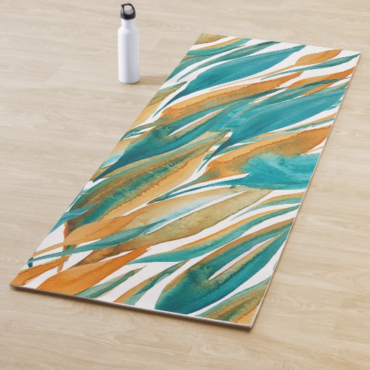 Turquoise Abstracte Herfst Waterverf Handbeschilde Yogamat (In situ)