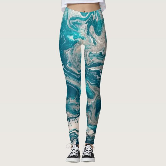 Turquoise Abstracte Leggings (Voorkant)