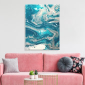 Turquoise abstracte print op gespannen canvas (Insitu (Woonkamer))