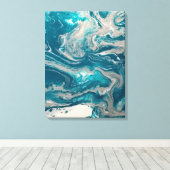 Turquoise abstracte print op gespannen canvas (Insitu (Houten vloer))