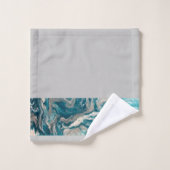 Turquoise Abstracte Rand op Grijze Handdoek Set (Wasdoekje)