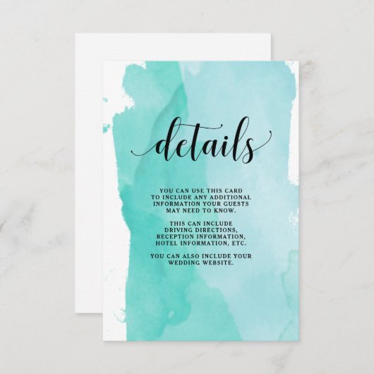 Turquoise Abstracte strepen | Wedding Guest Detail Informatiekaartje (Voorkant / Achterkant)