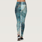 Turquoise Abstracte Waterverf Gouden Glitter Leggings (Achterkant)