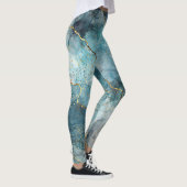 Turquoise Abstracte Waterverf Gouden Glitter Leggings (Rechts)