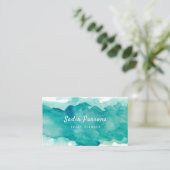 Turquoise Abstracte Waterverf Splash Visitekaartje (Staand voorkant)