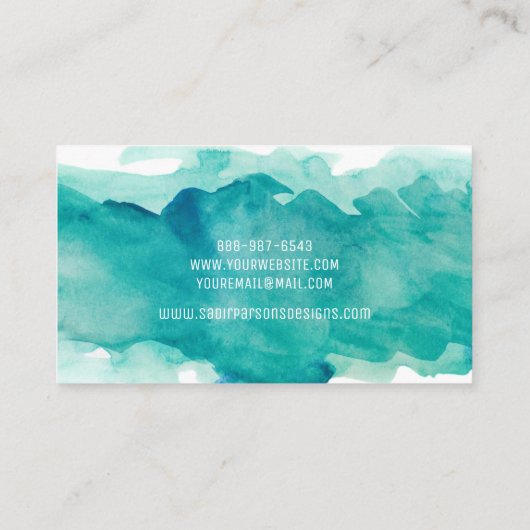 Turquoise Abstracte Waterverf Splash Visitekaartje (Achterkant)