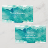 Turquoise Abstracte Waterverf Splash Visitekaartje (Voorkant / Achterkant)