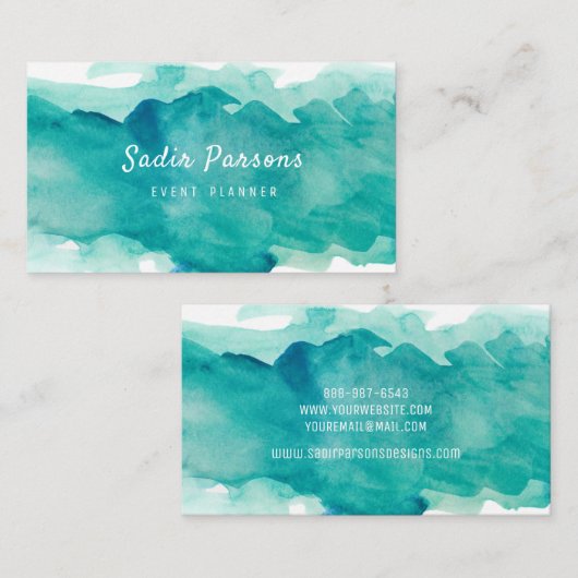 Turquoise Abstracte Waterverf Splash Visitekaartje (Voorkant / Achterkant)