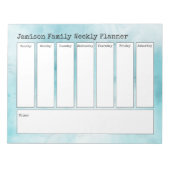 Turquoise Abstracte Waterverf Weekplanner Notitieblok (Voorkant)