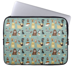 turquoise achtergrond honden patroon. laptop sleeve
