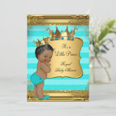 Turquoise African American Prince Baby shower Kaart (Staand voorkant)