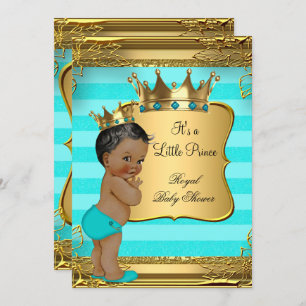 Turquoise African American Prince Baby shower Kaart