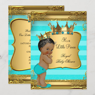 Turquoise Afro-Amerikaanse Prins Baby Shower Kaart