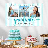 Turquoise afstuderen 3 foto modern glitter script spandoek