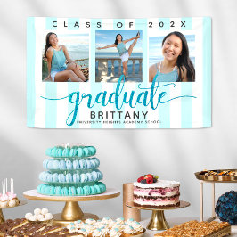 Turquoise afstuderen 3 foto modern glitter script spandoek