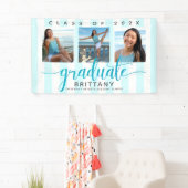Turquoise afstuderen 3 foto modern glitter script spandoek (Insitu)