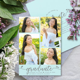 Turquoise Afstuderen 4 Foto Modern Script Harten Aankondiging