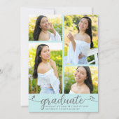 Turquoise Afstuderen 4 Foto Modern Script Hearts Aankondiging (Voorkant)