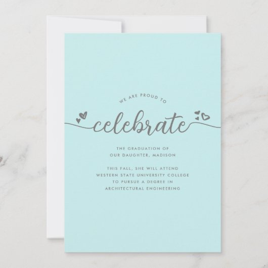 Turquoise Afstuderen 4 Foto Modern Script Hearts Aankondiging (Achterkant)