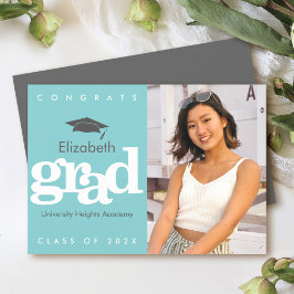 Turquoise afstuderen foto grijs pet modern vet aankondiging