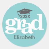 Turquoise Afstuderen Vet Typografie Eenvoudig Mode Ronde Sticker (Voorkant)