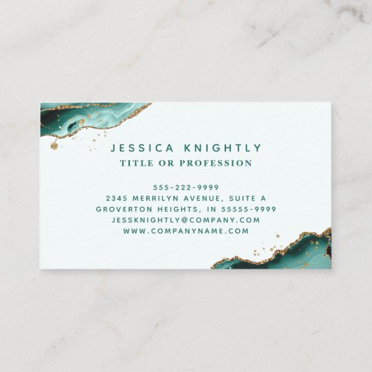 Turquoise Agaat Faux Gold Glitter Monogram Script Visitekaartje (Achterkant)