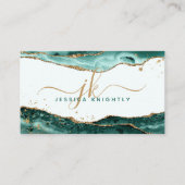 Turquoise Agaat Faux Gold Glitter Monogram Script Visitekaartje (Voorkant)