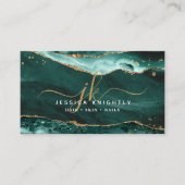 Turquoise agaat geode monogram goud script visitekaartje (Voorkant)