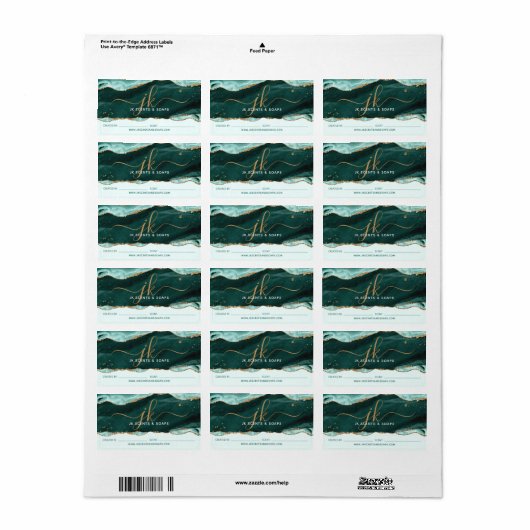Turquoise agaat geode monogram kaars zeep label (Full Sheet)