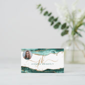 Turquoise Agaat Gold Glitter Monogram Foto Visitekaartje (Staand voorkant)