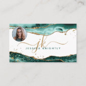 Turquoise Agaat Gold Glitter Monogram Foto Visitekaartje (Voorkant)
