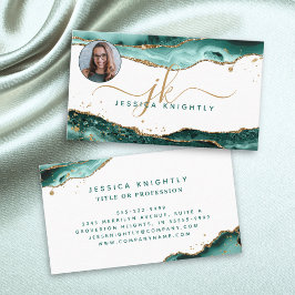 Turquoise Agaat Gold Glitter Monogram Foto Visitekaartje
