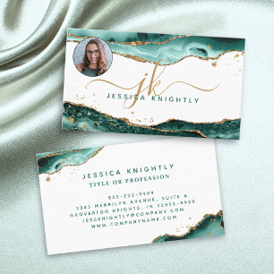 Turquoise Agaat Gold Glitter Monogram Foto Visitekaartje