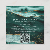 Turquoise Agaat Gold Glitter Script Foto QR Vierkante Visitekaartje (Achterkant)