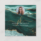 Turquoise Agaat Gold Glitter Script Foto QR Vierkante Visitekaartje (Voorkant)