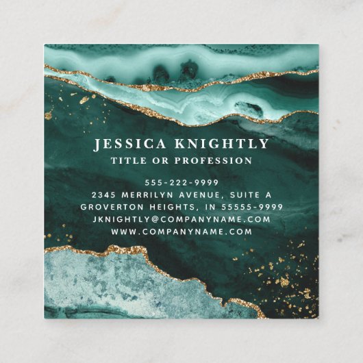Turquoise Agaat Gold Glitter Script Foto Vierkante Visitekaartje (Achterkant)