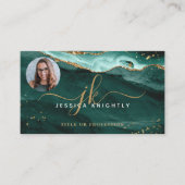 Turquoise Agaat Gold Glitter Script Monogram Foto Visitekaartje (Voorkant)