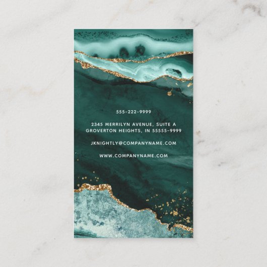 Turquoise Agaat Gold Glitter Script Monogram Foto Visitekaartje (Achterkant)