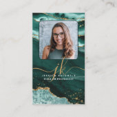 Turquoise Agaat Gold Glitter Script Monogram Foto Visitekaartje (Voorkant)