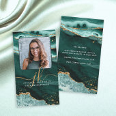 Turquoise Agaat Gold Glitter Script Monogram Foto Visitekaartje