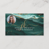 Turquoise Agaat Gold Glitter Script Monogram Foto Visitekaartje (Voorkant)