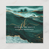 Turquoise Agaat Gold Glitter Script Monogram QR Vierkante Visitekaartje (Voorkant)