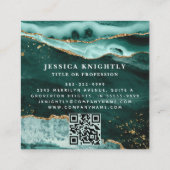 Turquoise Agaat Gold Glitter Script Monogram QR Vierkante Visitekaartje (Achterkant)