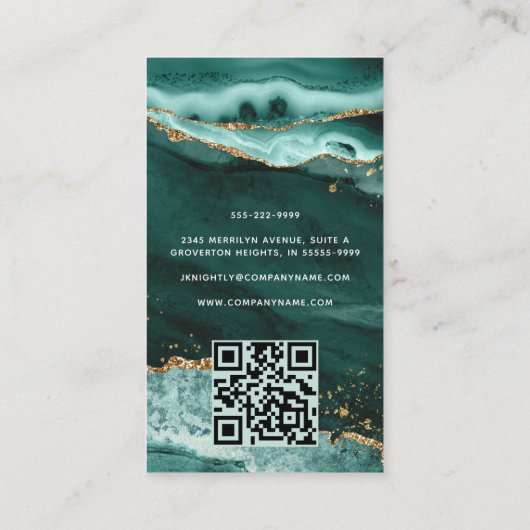 Turquoise Agaat Gold Glitter Script Monogram QR Visitekaartje (Achterkant)