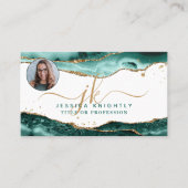 Turquoise Agaat Gold Script Monogram Foto Visitekaartje (Voorkant)